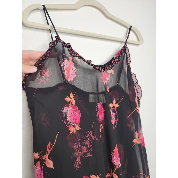 Vintage Gilligan O'Malley Large Sheer Black Floral Slip Dress Boho Fairy Goth - Picture 4 of 6